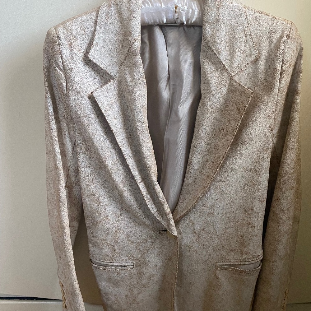 Unique Ann Demeulemeester white crackle leather blazer